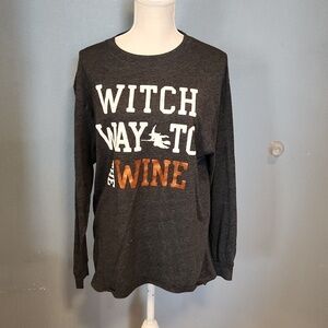 Moder Lux Halloween long sleeve top witch way to the wine Pumpkin Fall